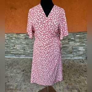 Pink floral wrap dress